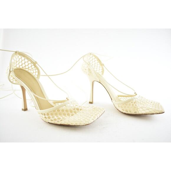 Bottega Veneta Stretch Toile Leather Square Toe Lace Up Tie Sandal Heel Pump 42 - Picture 2 of 12